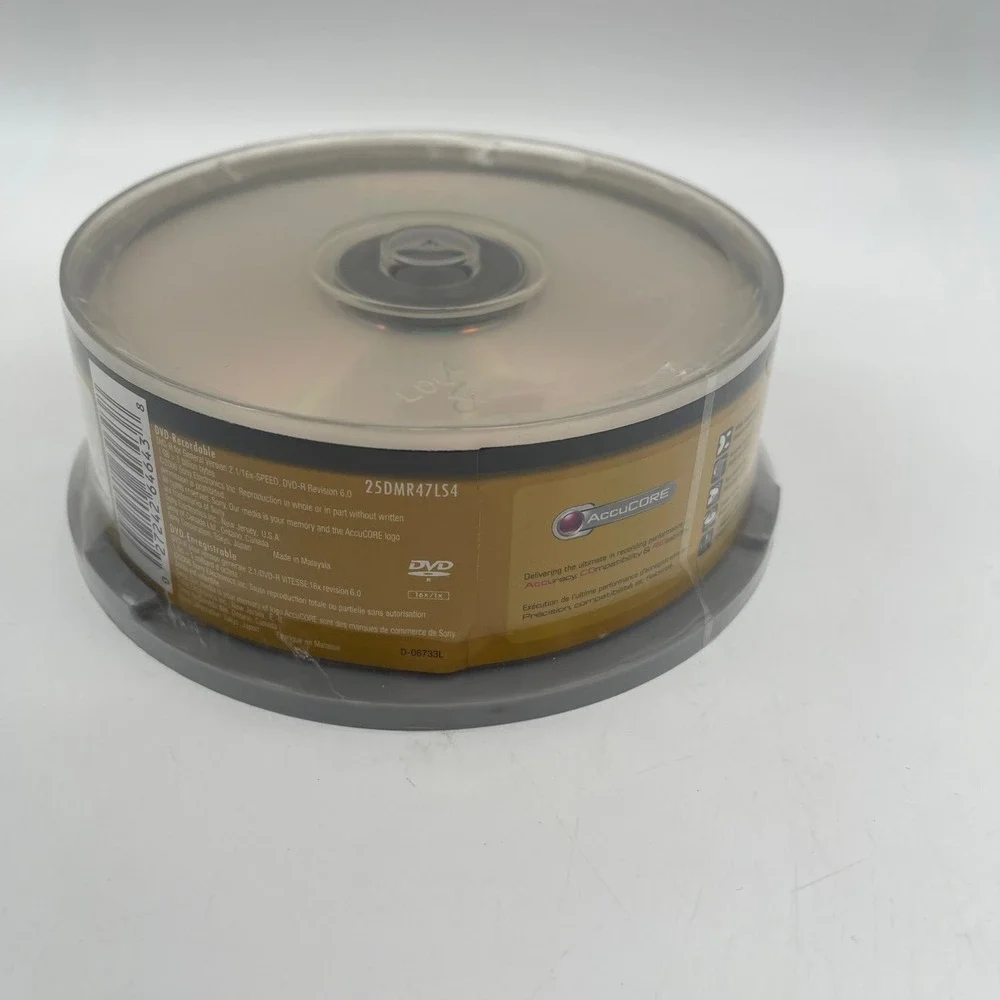 Sony DVD-R 4.7GB 120min 1x-16x AccuCORE Recordable Media 25 Pack Spindle NEW